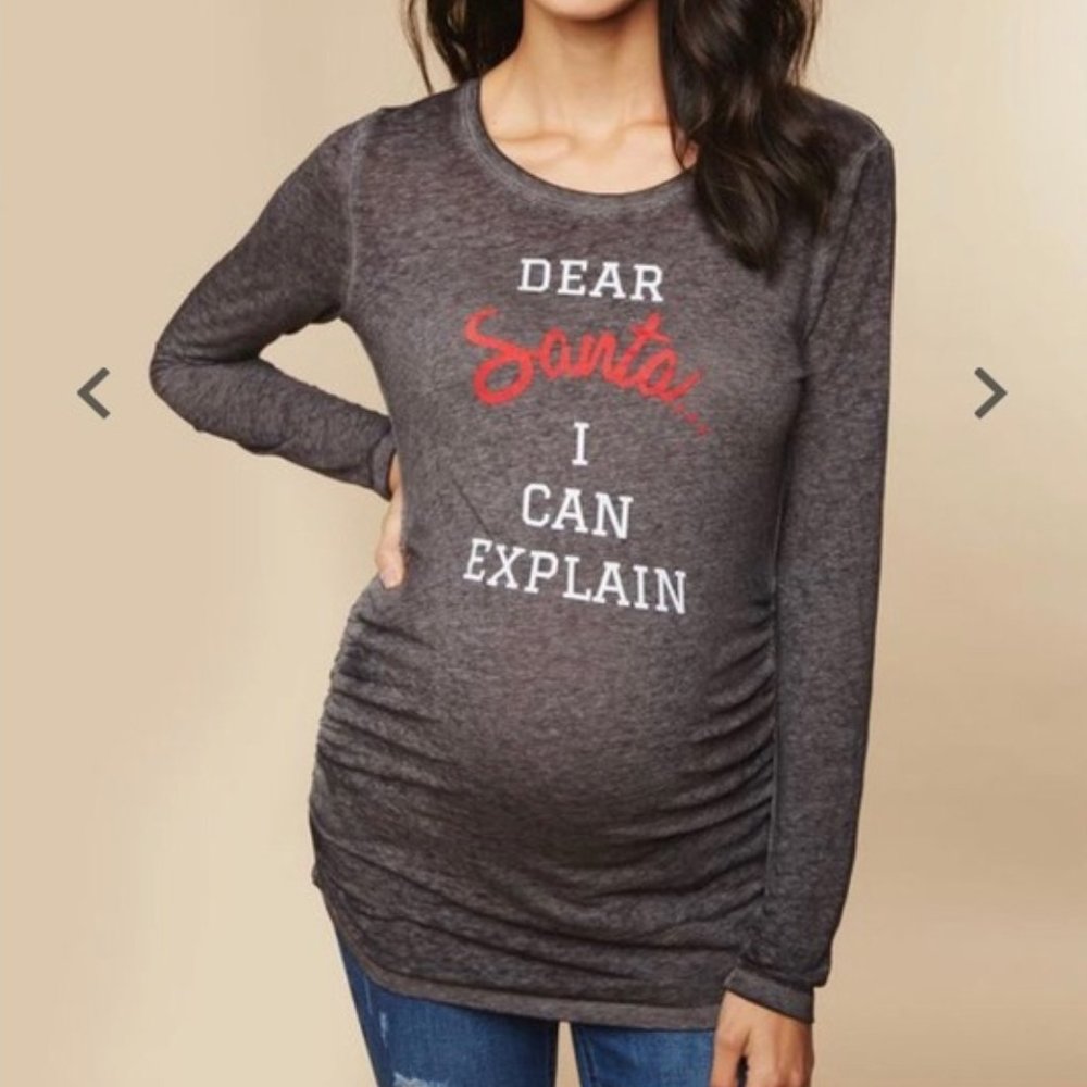Motherhood Maternity Long Sleeve Scoop Neck Side Ruched T-Shirt Gray XSM